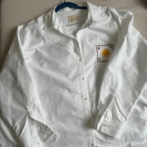 Sezane Max Shirt - Sézane X Pangea White/ Embroidered Sun - Size 14 - Picture 1 of 1